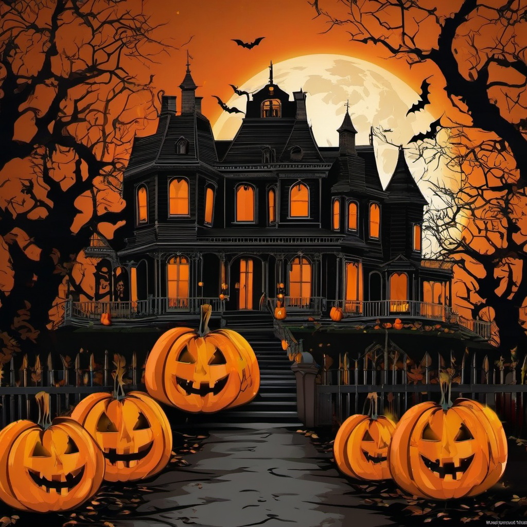 Halloween Wallpaper - Haunted House in Salem, Massachusetts wallpaper splash art, vibrant colors, intricate patterns