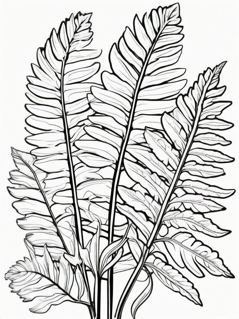 Plant Coloring Pages - Fern leaves with detailed veins and patterns  simple coloring pages