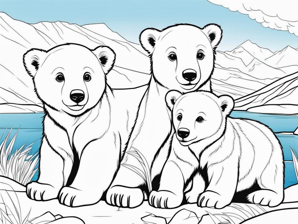 polar bear cubs cute animals coloring page 