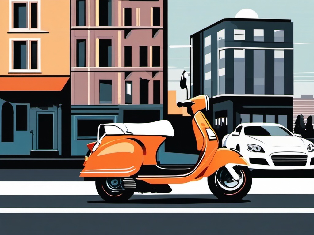 Scooter Clipart - A scooter smoothly traversing city streets.  transport, color vector clipart, minimal style