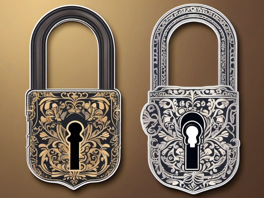 Lock and Key Sticker - Intricate lock and key design, ,vector color sticker art,minimal