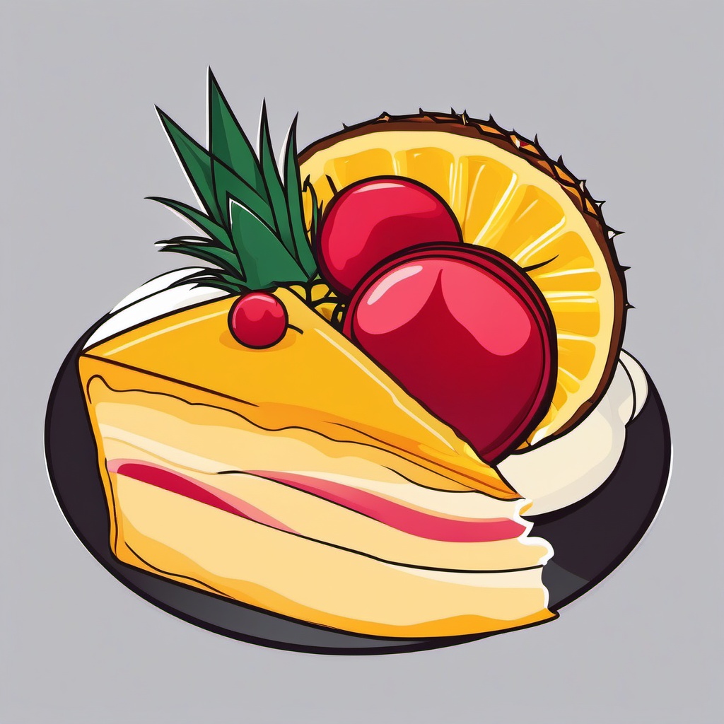 Pineapple Upside-Down Cake Clipart - A slice of pineapple upside-down cake.  color vector clipart, minimal style