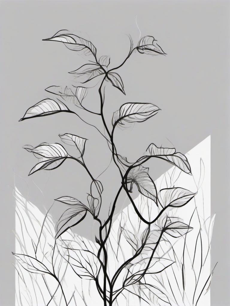 drawing of a climbing plant  minimal rough sketch scribbles,doodles,black and white