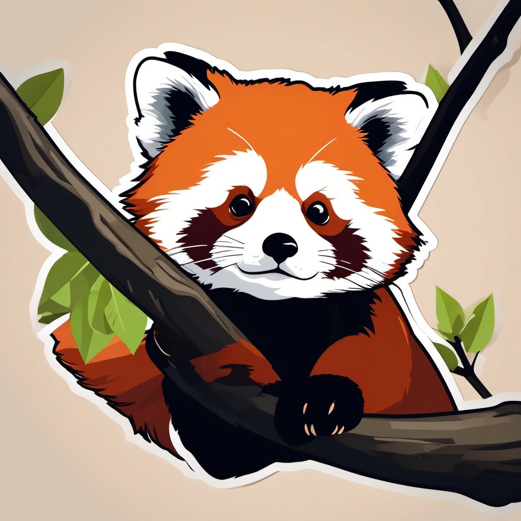 Red Panda Sticker - A playful red panda balancing on a tree branch. ,vector color sticker art,minimal