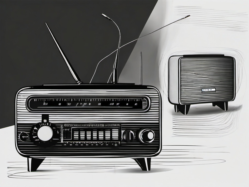 drawing of a radio  minimal rough scribbles,doodles,black and white