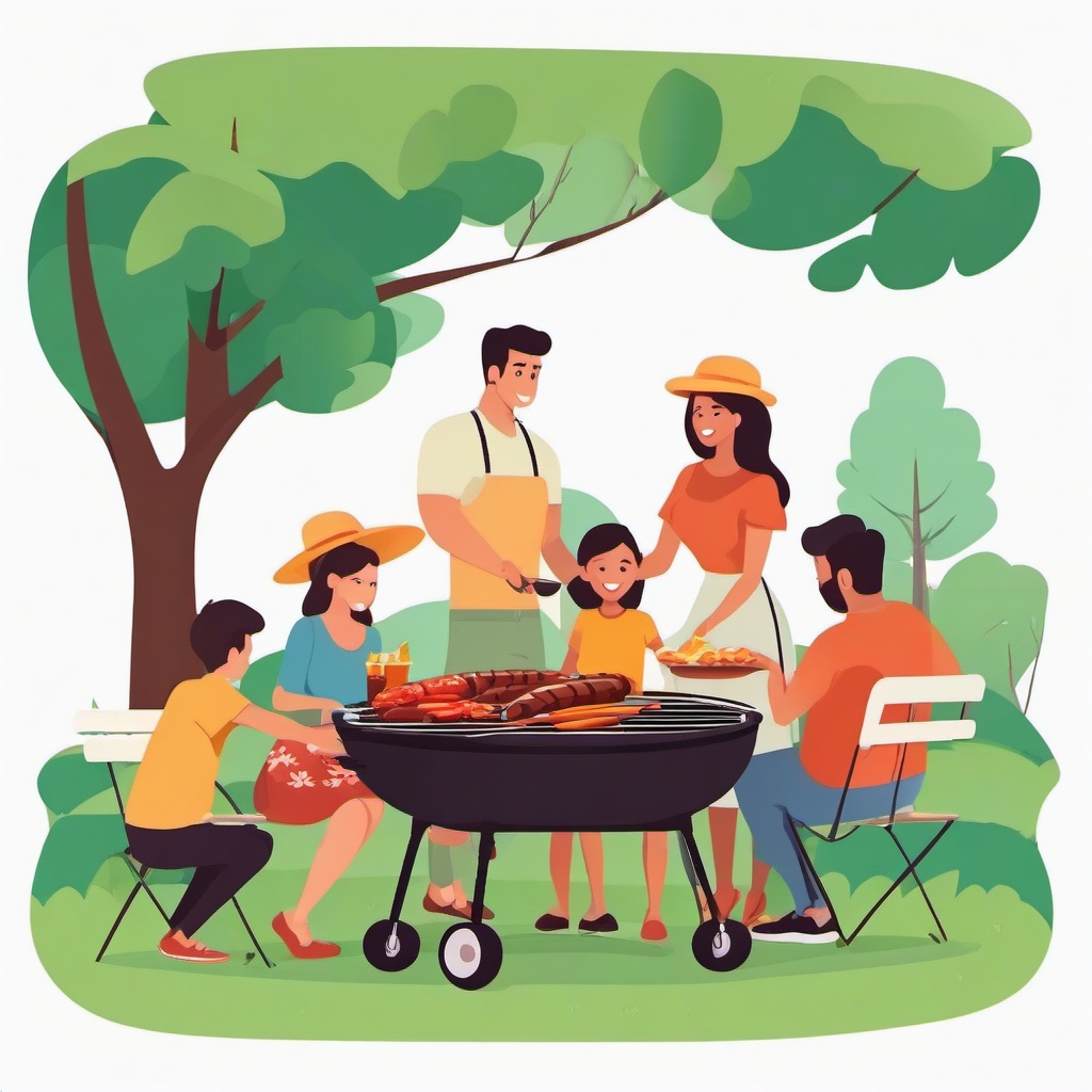 BBQ with family at a park clipart.  vector style illustration, white background