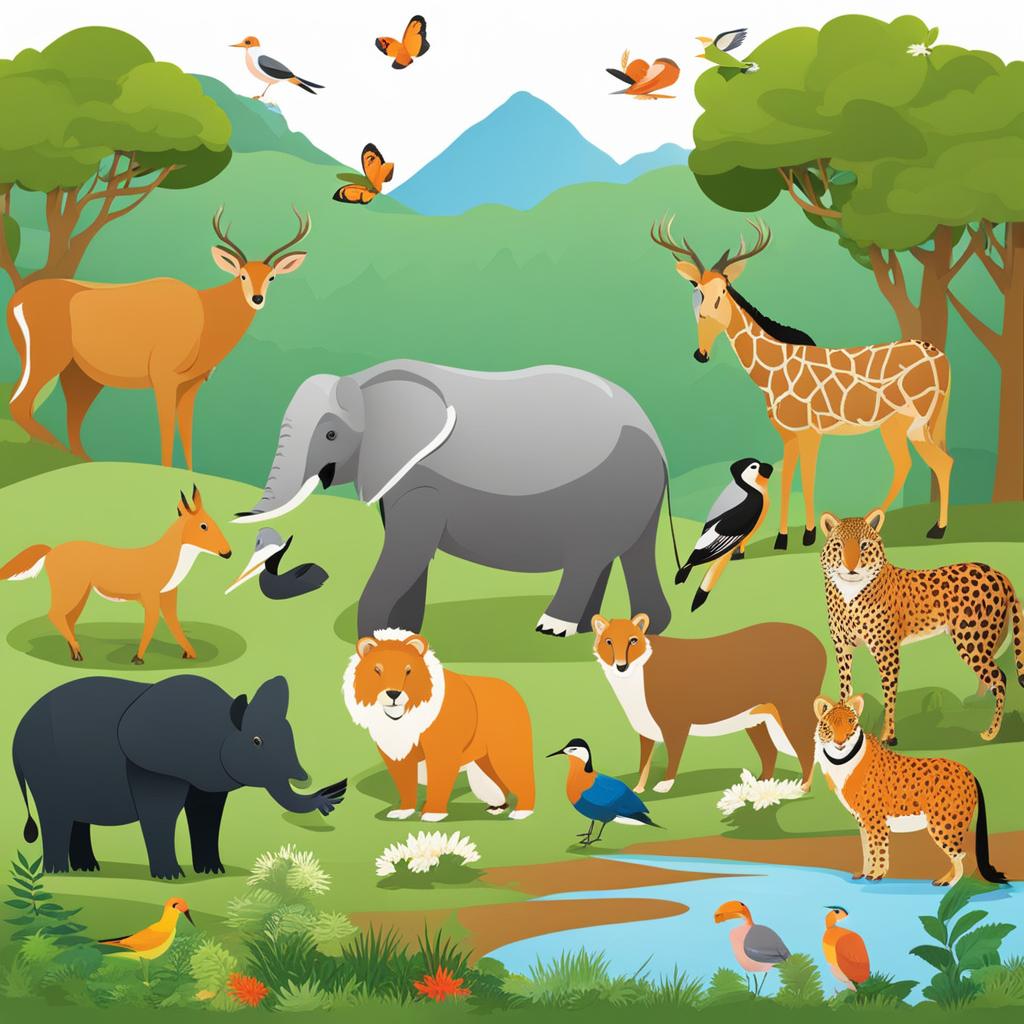 animals clipart: diverse animals living harmoniously in their habitat. 