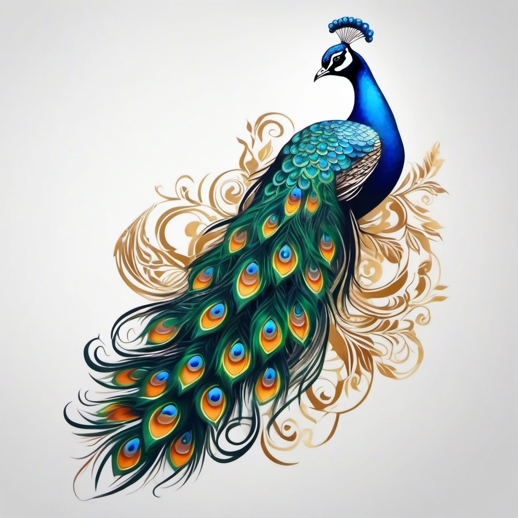 Peacock tattoo, Exquisite peacock tattoo, a symbol of beauty and confidence. , tattoo color art, clean white background