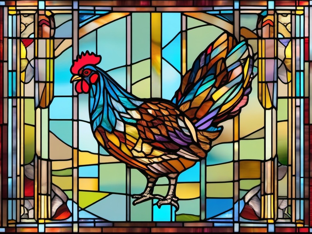 Stained Glass Chicken - Hen with colorful feathers  