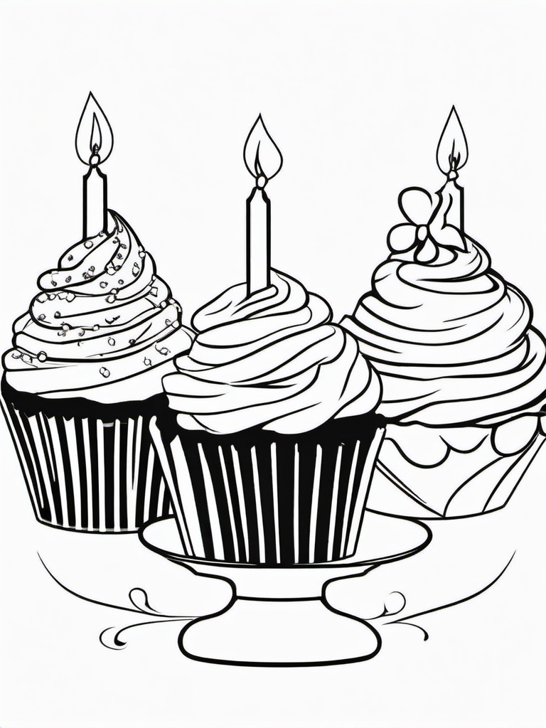 Birthday Candles on a Cupcake Coloring Pages - Candles Lit on a Cupcake Treat  minimal black outline printable sheet, coloring page