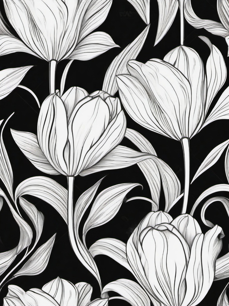 Floral Tulips - Elegant cup-shaped flowers in vibrant colors.  outling,coloring pages,black and whit