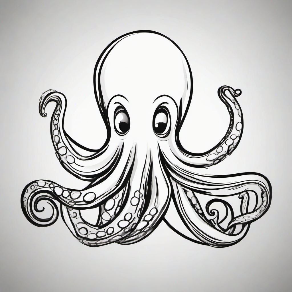 drawing of a cartoon octopus  minimal rough sketch scribbles,doodles,black and white