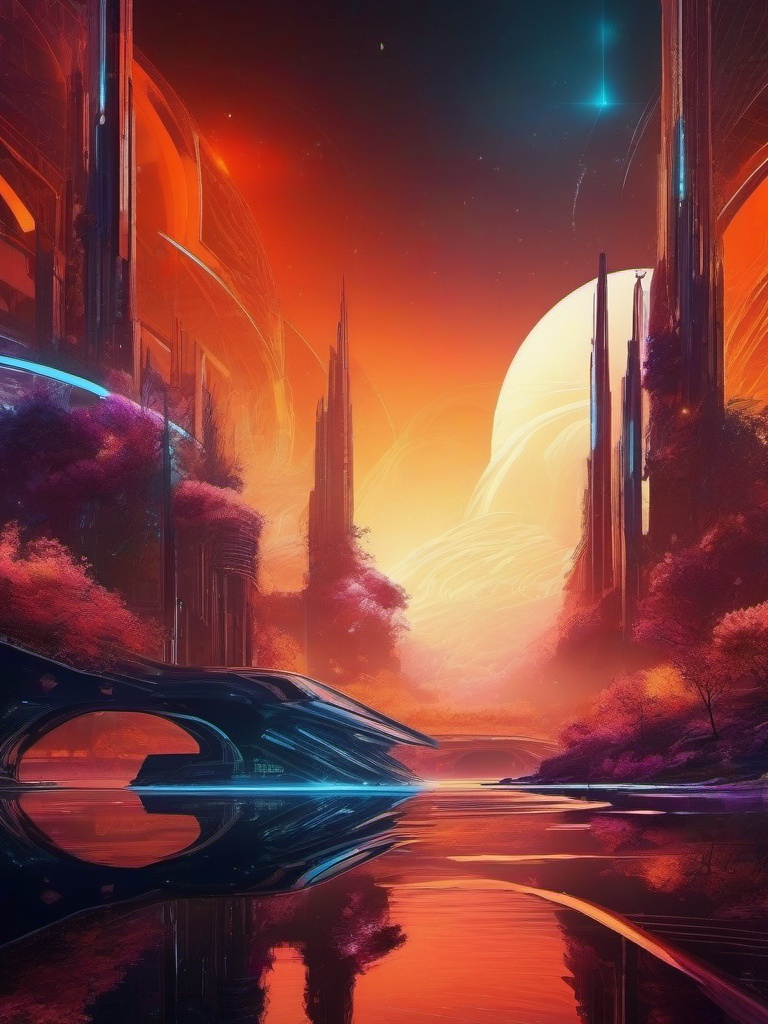 Beautiful Background - Futuristic Landscape in Cyber Artistry  intricate patterns, splash art, wallpaper art