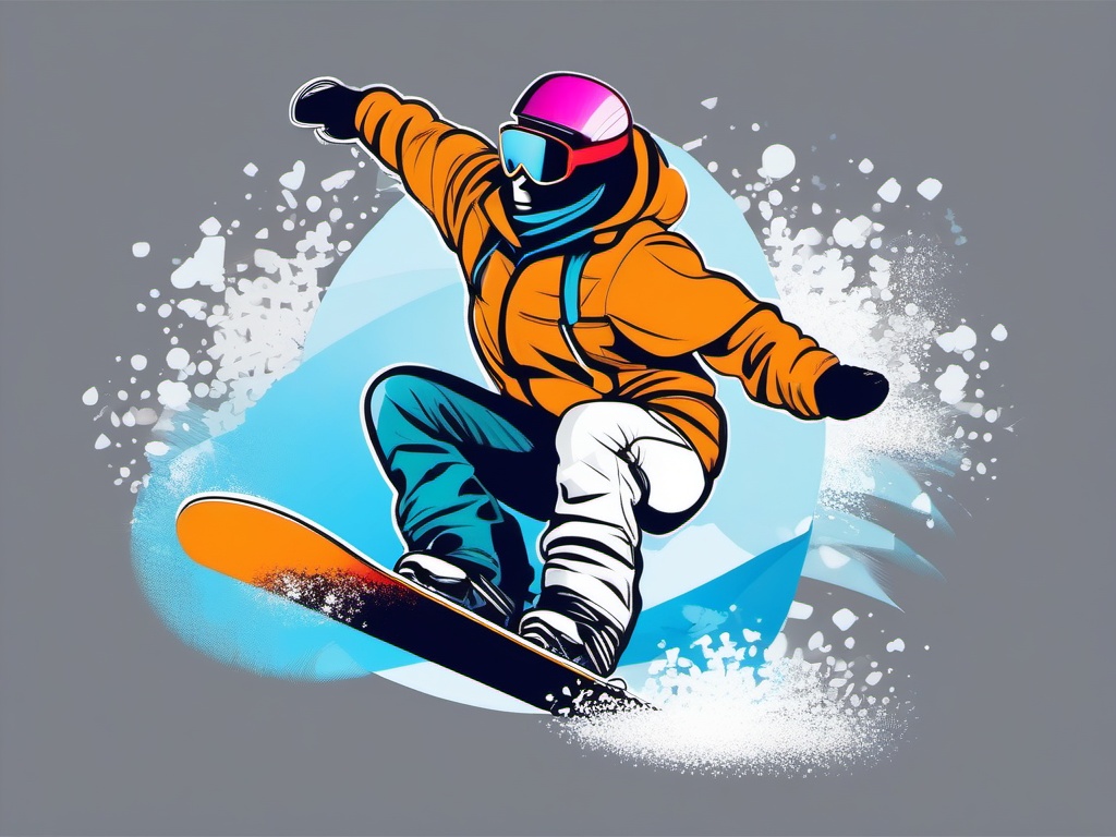 Snowboarder in Powder Snow Clipart - A snowboarder in fresh powder snow.  color vector clipart, minimal style