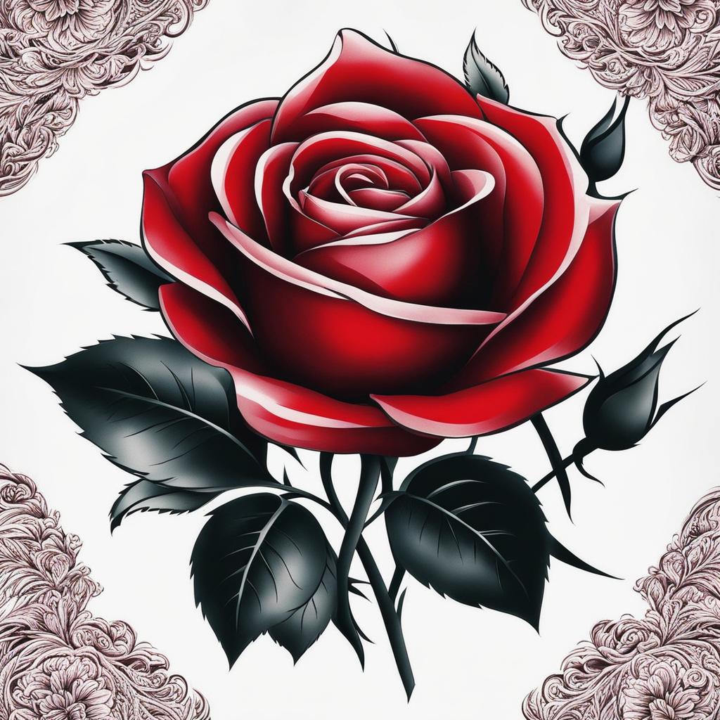 Red rose tattoo, Elegant and striking tattoos featuring red roses.  color, tattoo patterns, white clean background