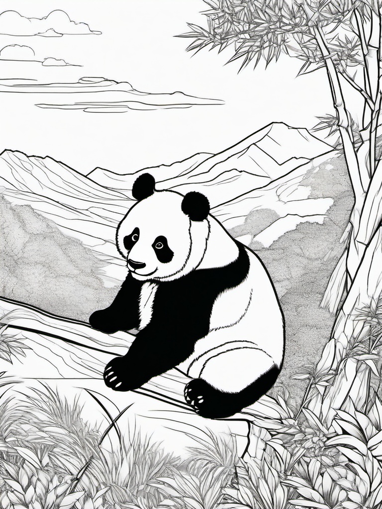 Panda Coloring Pages - Panda looking out over a scenic valley  simple coloring pages