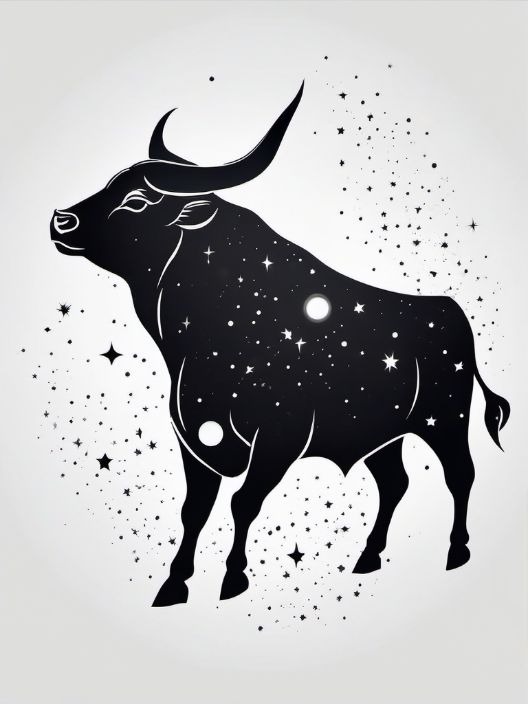 Bull with cosmic constellations ink. Celestial strength.  minimalist black white tattoo style