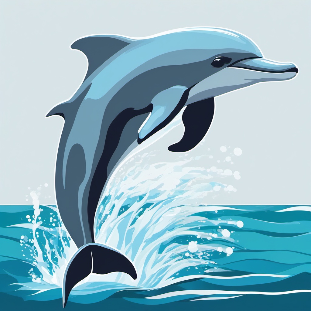 Dolphin Clipart - Dolphin leaping out of the water in the ocean , minimal, 2d