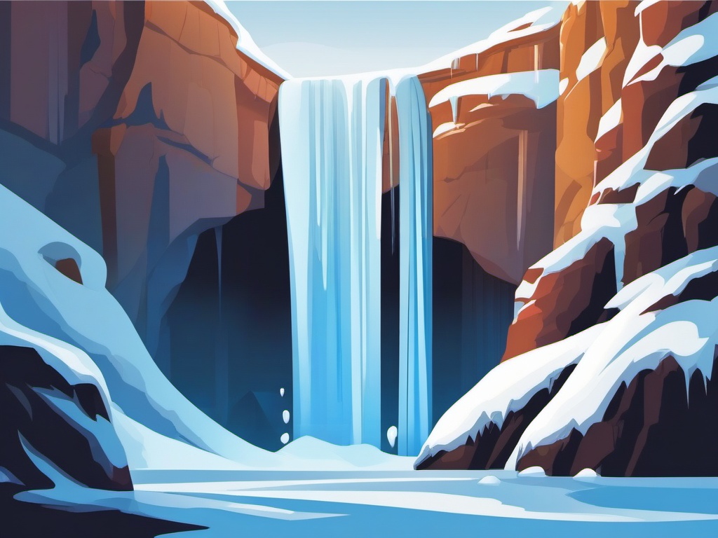 Icy Waterfall clipart - Frozen waterfall surrounded by ice, ,vector color clipart,minimal