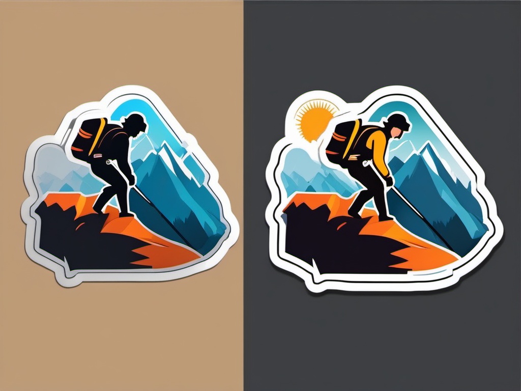 Mountain Climber Descending Sticker - Controlled descent, ,vector color sticker art,minimal