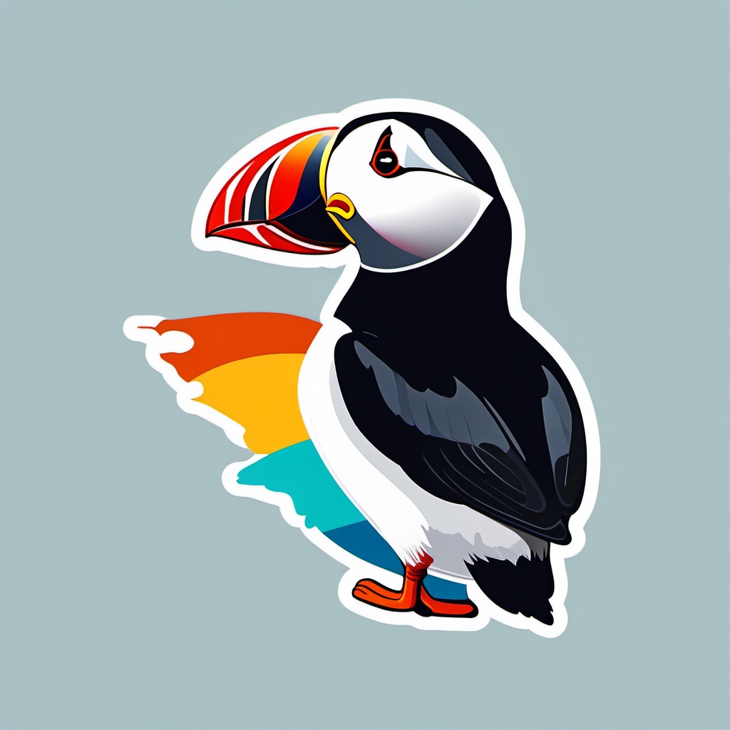 Atlantic Puffin Sticker - A charming Atlantic puffin with a colorful beak, ,vector color sticker art,minimal