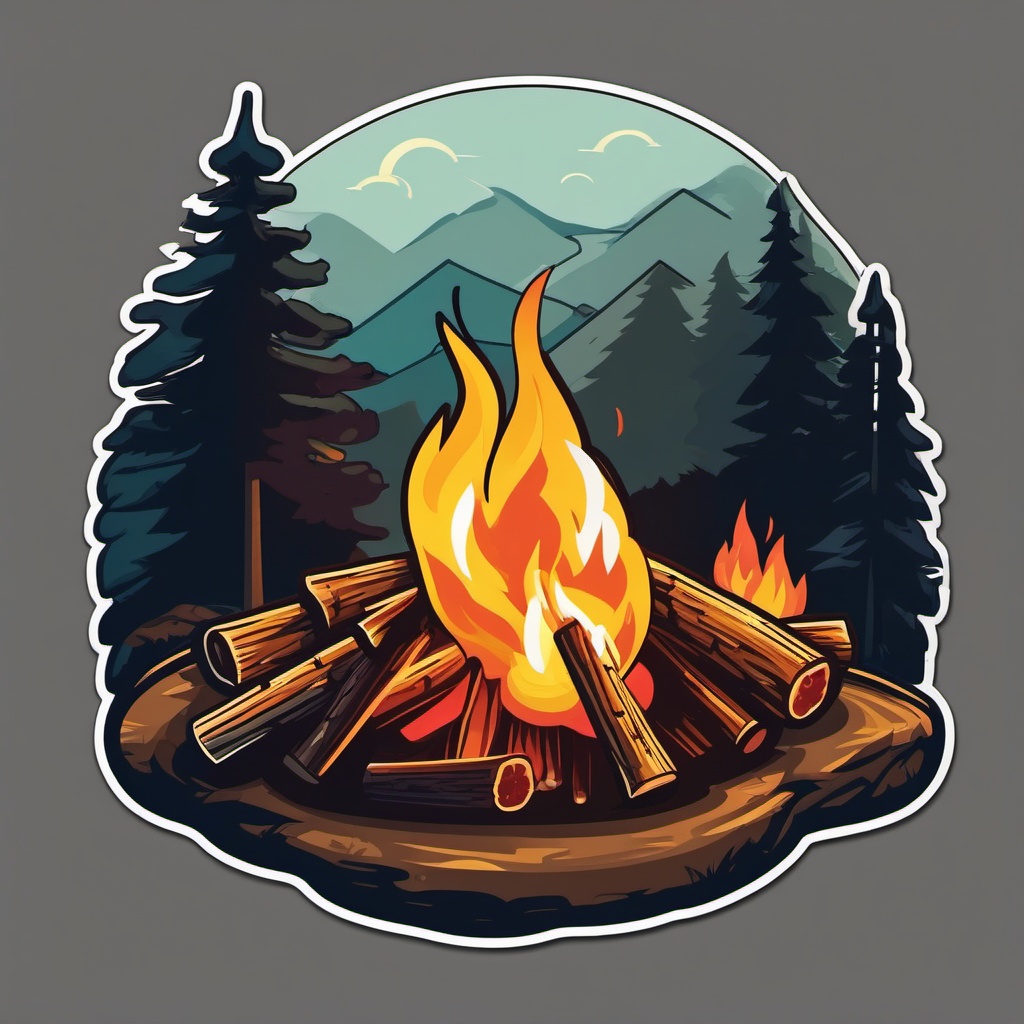 Summer Bonfire Sticker - Gather around a summer bonfire and experience the warmth and camaraderie with this cozy sticker, , sticker vector art, minimalist design