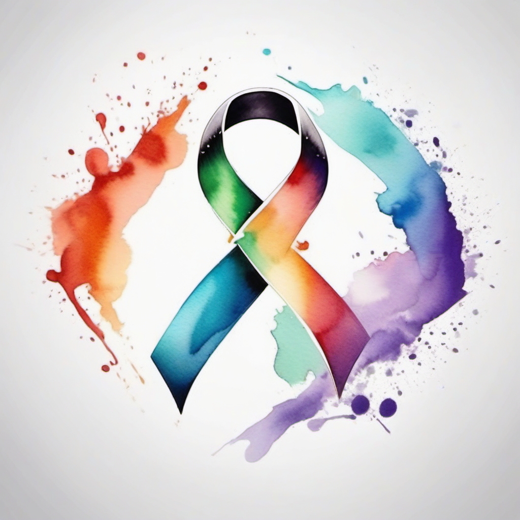 ADHD Tattoo-ADHD awareness ribbon tattoo with a watercolor effect, promoting understanding. Colored tattoo designs, minimalist, white background.  color tattoo style, minimalist, white background