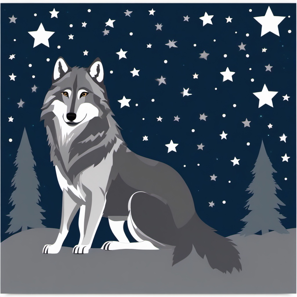 Wolf clipart - wolf under the stars  clipart