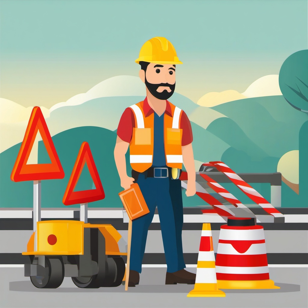 Road Worker clipart - A road worker with a stop sign., ,vector color clipart,minimal