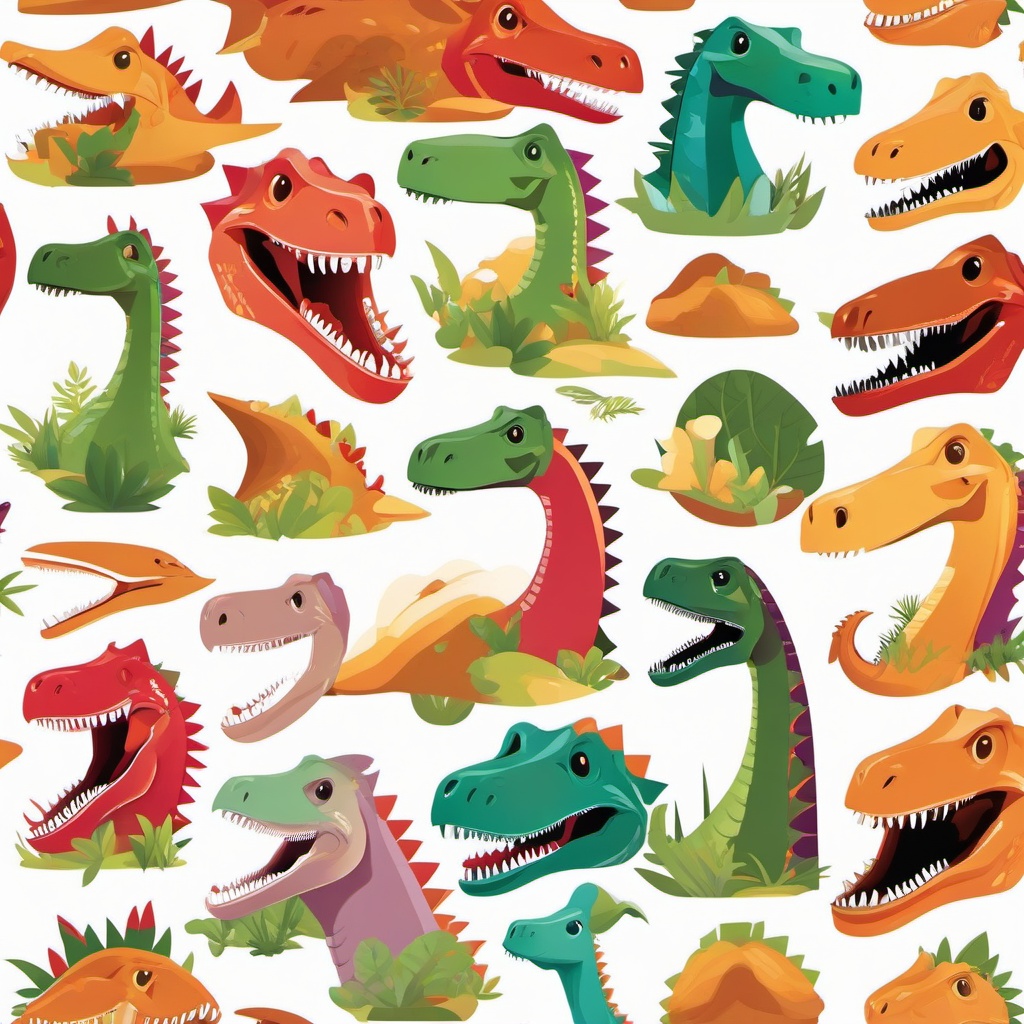 Dino Head Clipart,Expressive illustrations of dinosaur heads  vector clipart