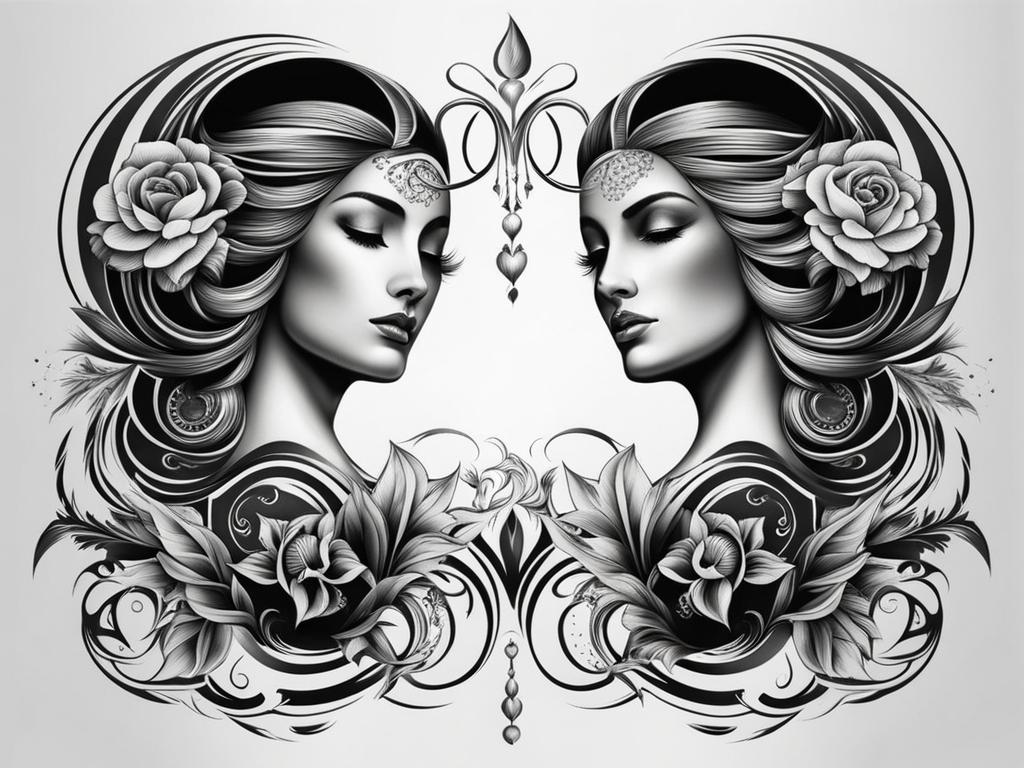 gemini tattoo black and white design 