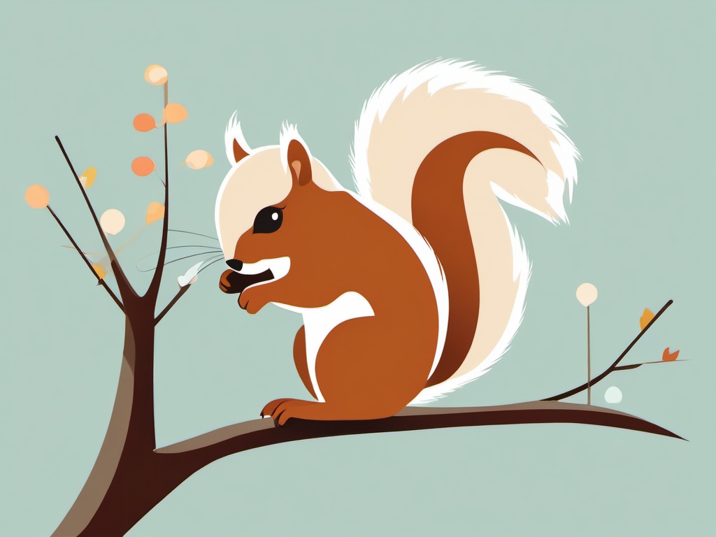 Squirrel clipart - squirrel balancing on a thin tree branch  color,minimalist,vector clipart