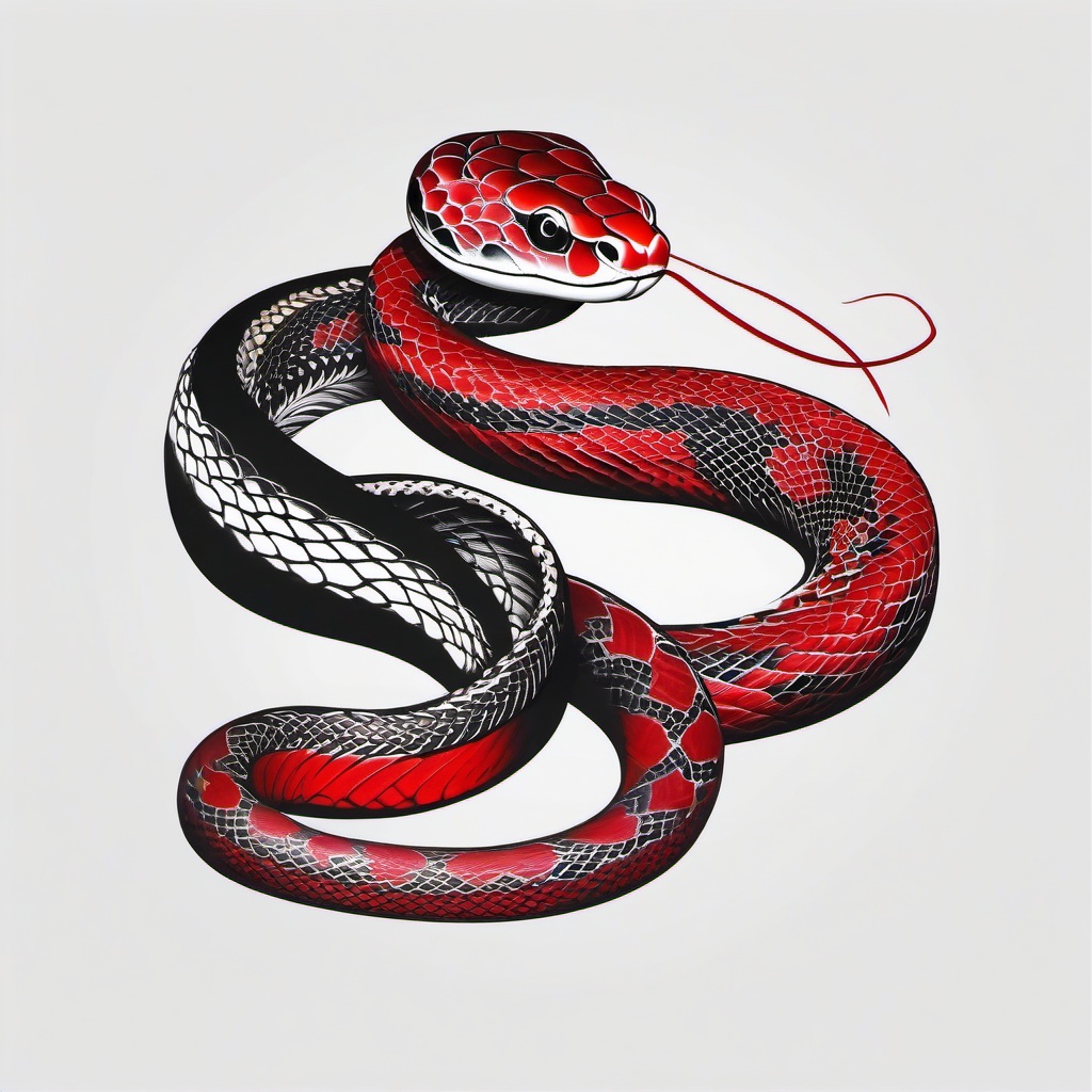 japanese red snake tattoo  simple color tattoo,white background,minimal