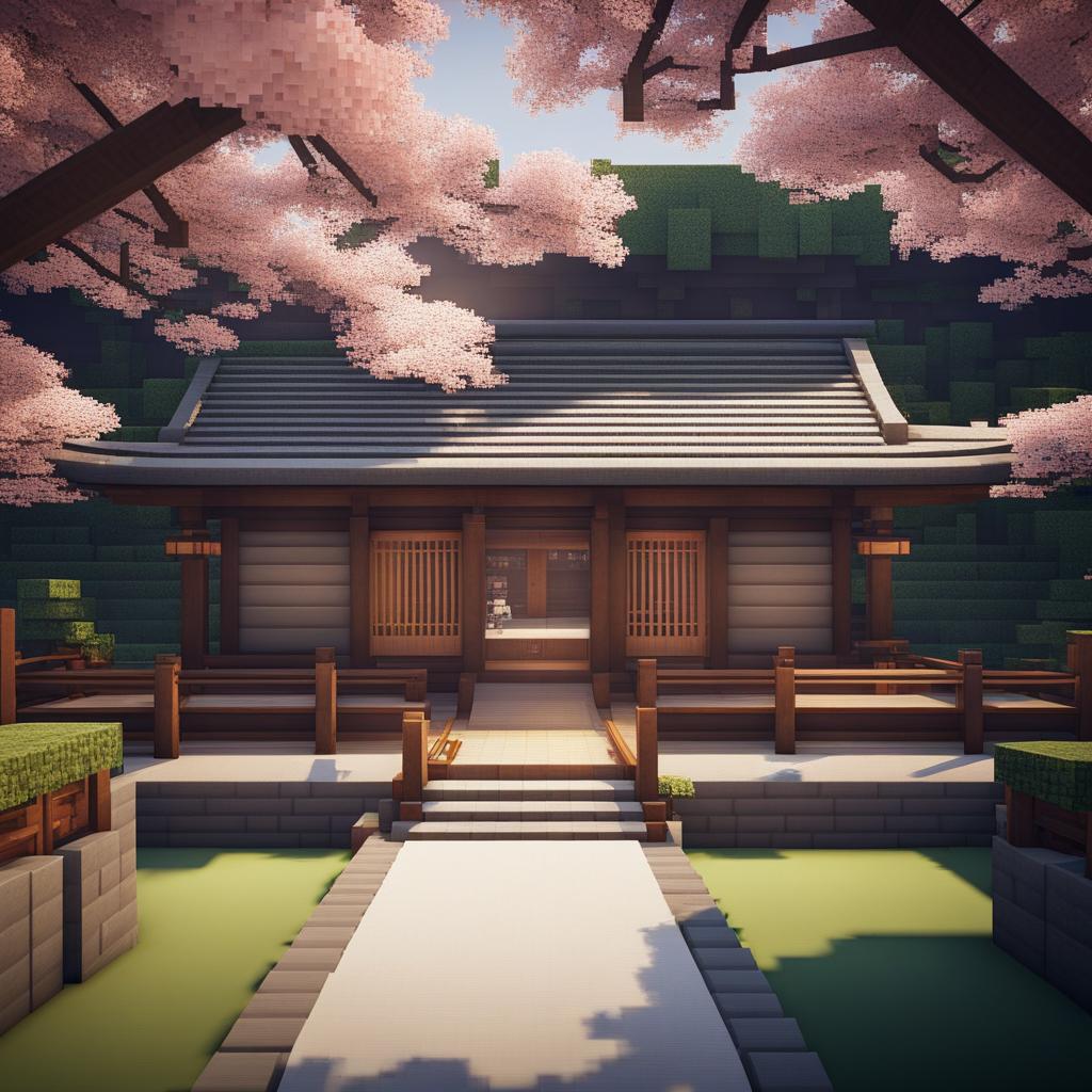 japanese-style dojo with tranquil gardens and cherry blossoms - minecraft house ideas minecraft block style