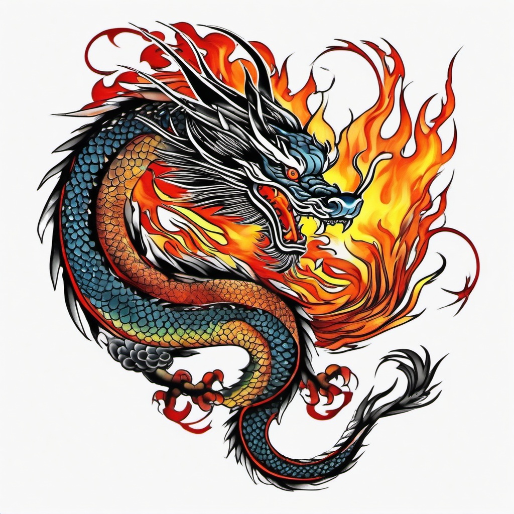 chinese fire dragon tattoo  simple color tattoo,white background