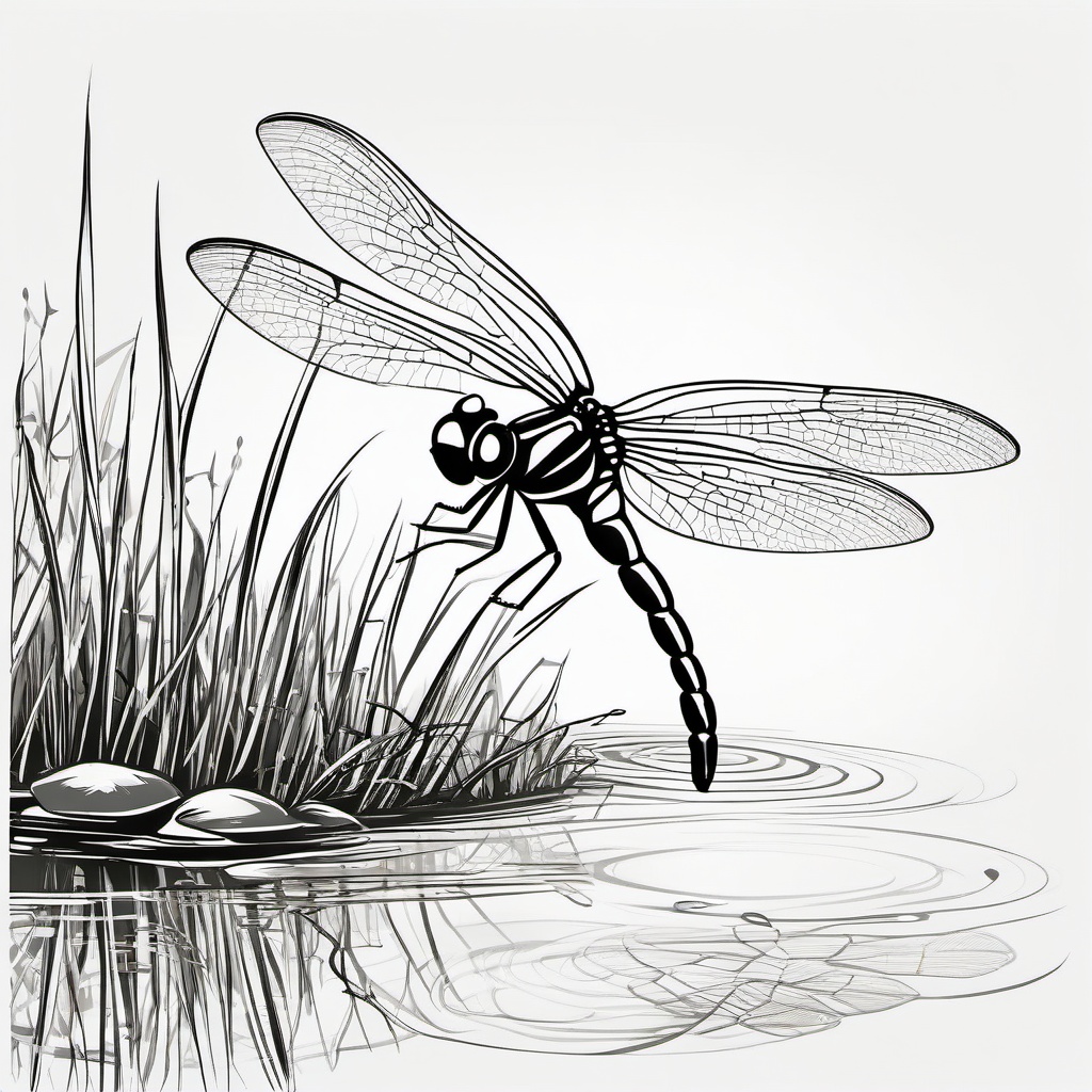 Bug clipart - Dragonfly hovering over a pond.  vector style illustration, white background