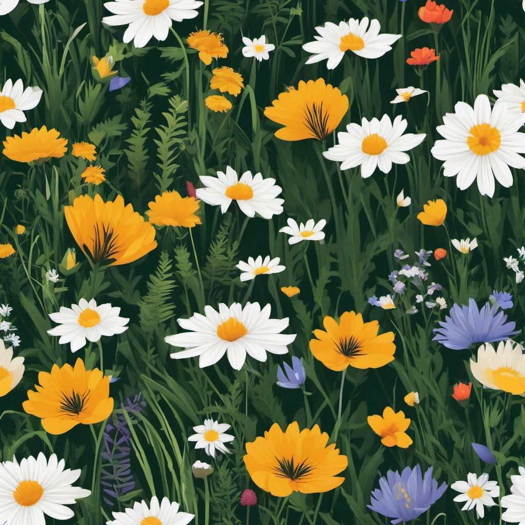 Alpine Wildflower Meadow clipart - Meadow filled with alpine flowers, ,vector color clipart,minimal