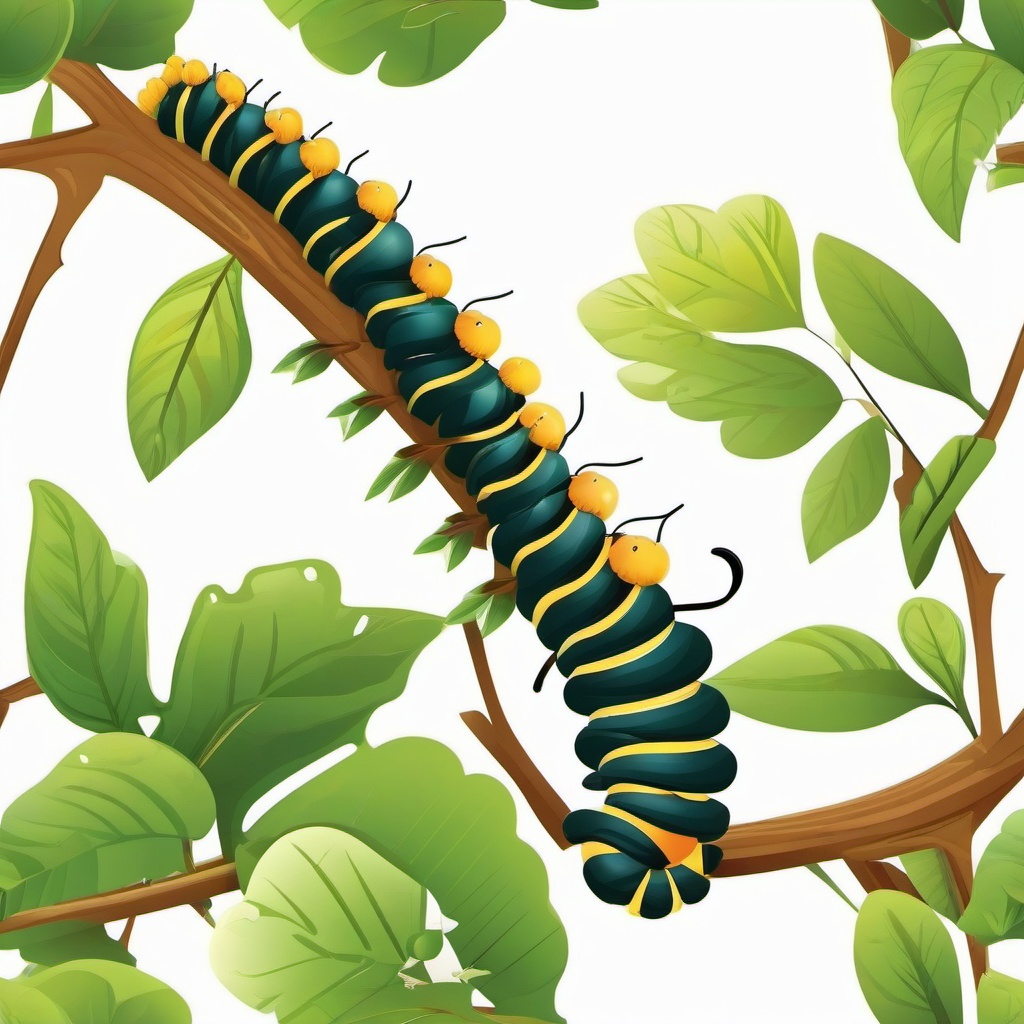 Bug clipart - Caterpillar on a tree branch.  vector style illustration, white background