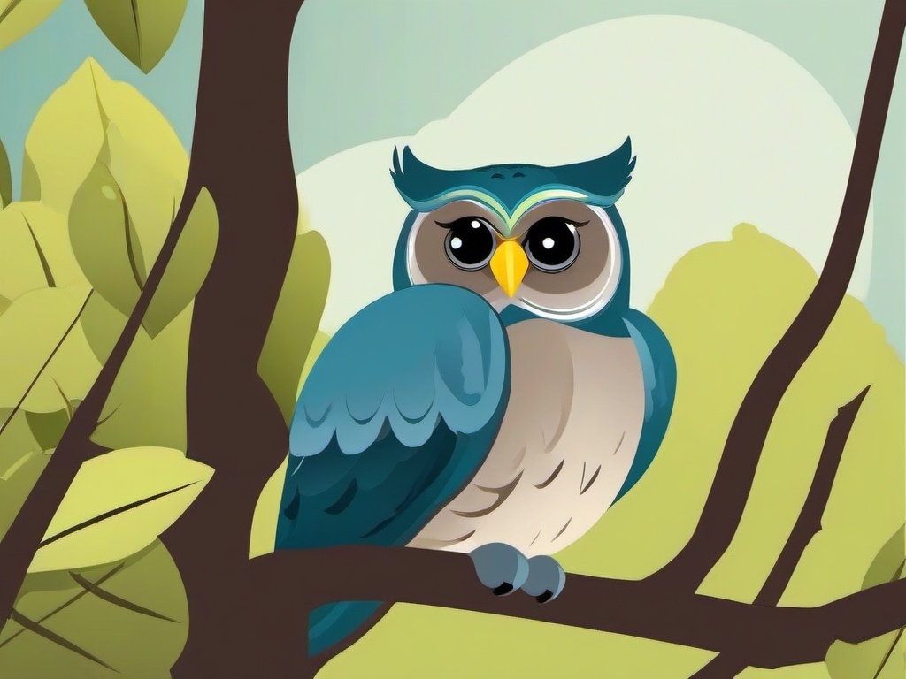 Owl Cartoon - Cartoon of owl perched on a branch  