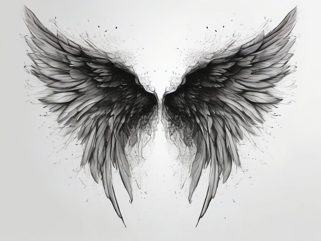 drawing of angel wings spread wide  minimal rough sketch scribbles,doodles,black and white