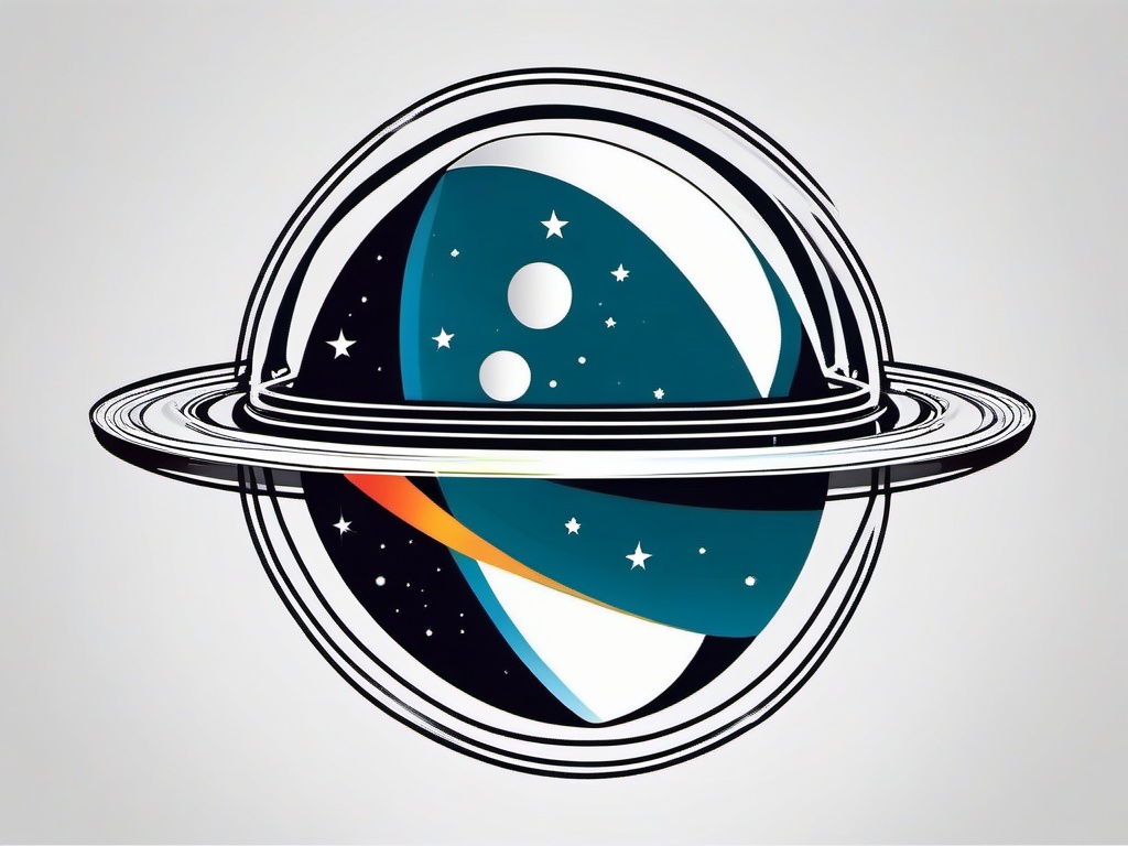 Planet Tattoo - A vivid planet tattoo orbiting in space  few color tattoo design, simple line art, design clean white background