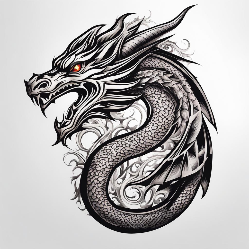 Dragon arm tattoo, Elegant and striking dragon tattoos designed for the arms.  color, tattoo style pattern, clean white background