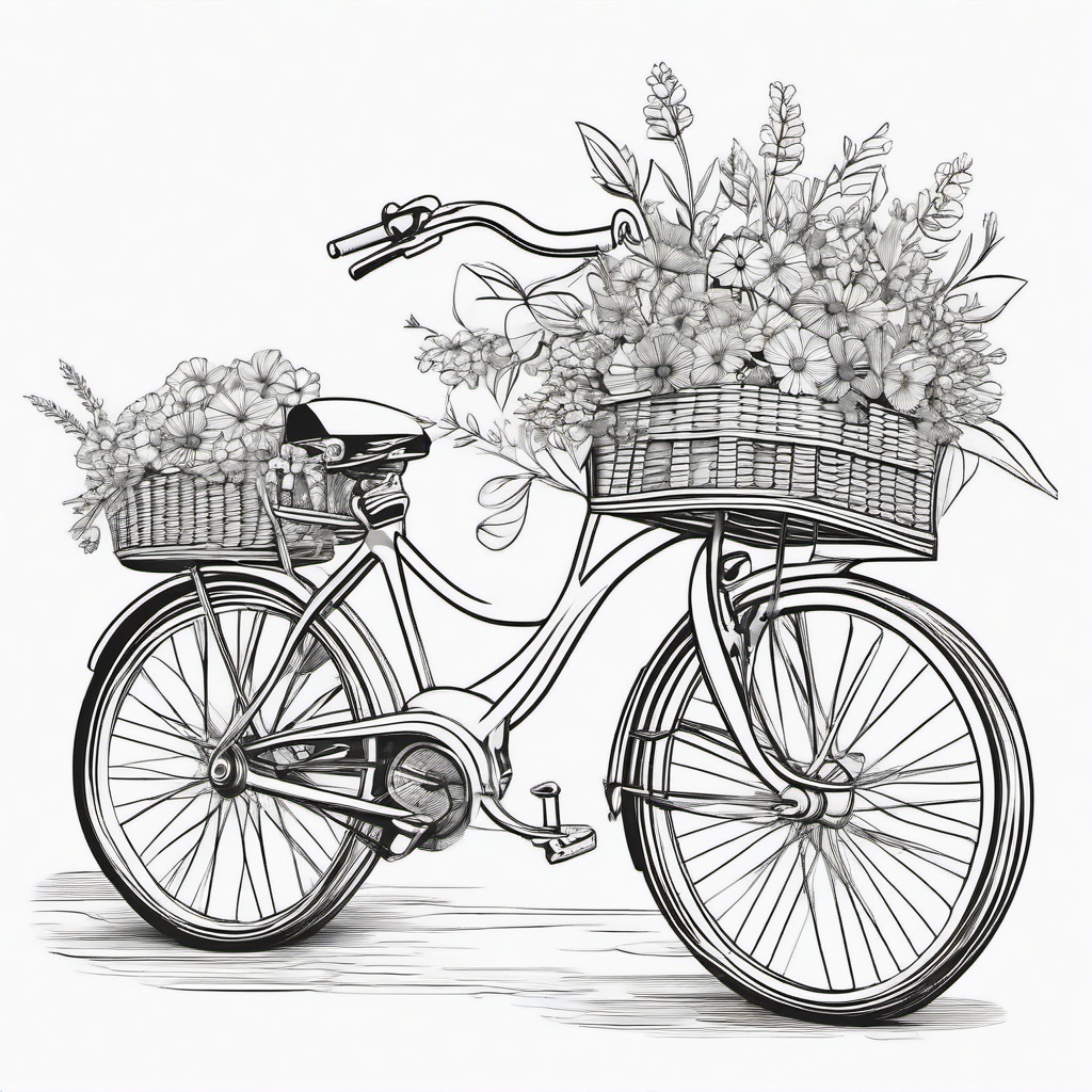 Bicycle with a basket of flowers  simple coloring pages