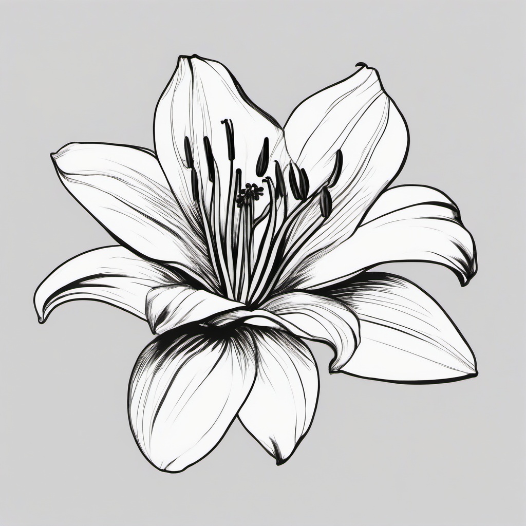 drawing of a lily flower  minimal rough scribbles,doodles,black and white