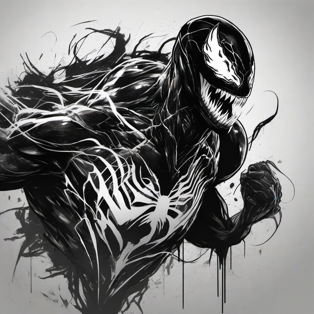 drawing of Venom and a dark background  minimal rough sketch scribbles,doodles,black and white