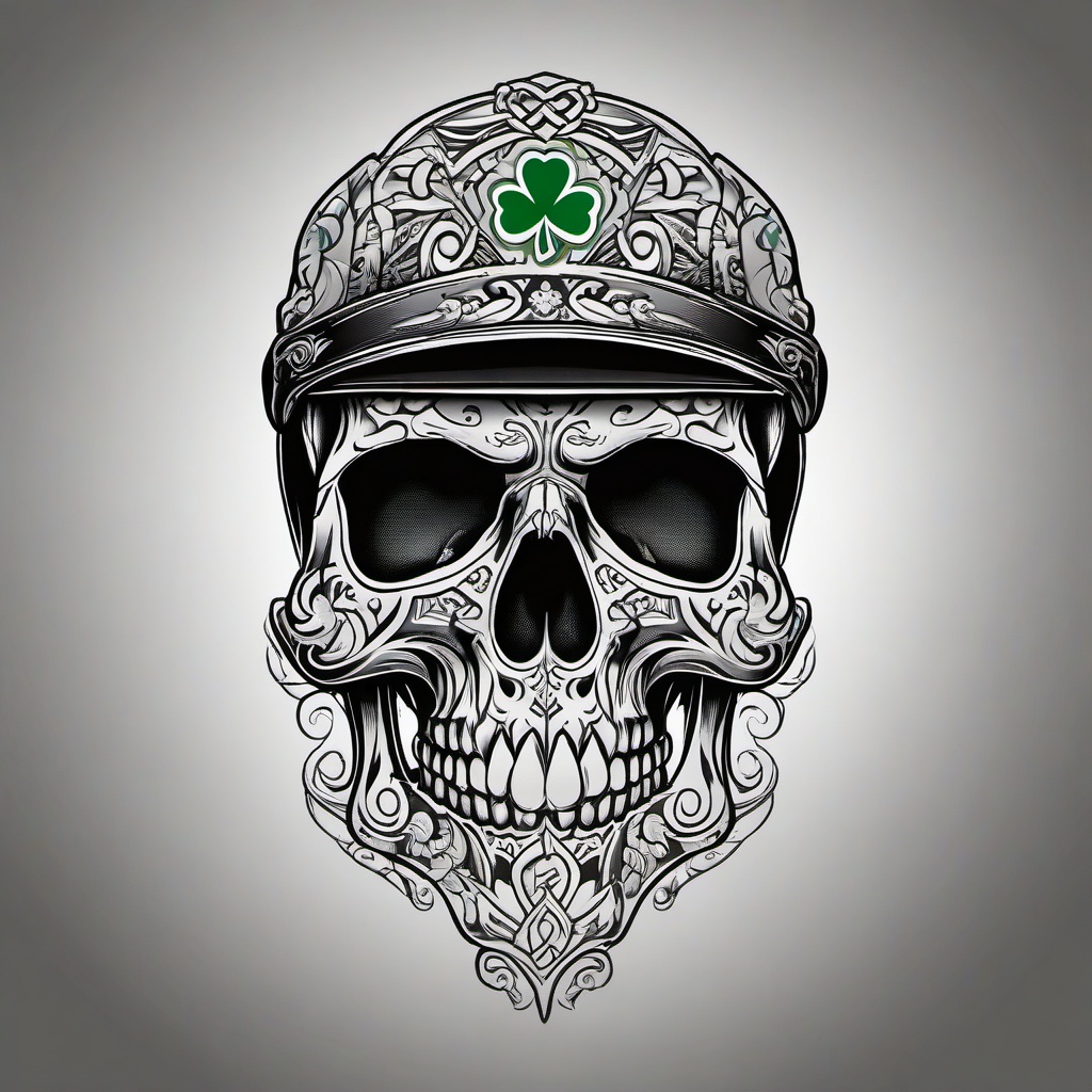 irish skull tattoo  simple color tattoo,minimal,white background