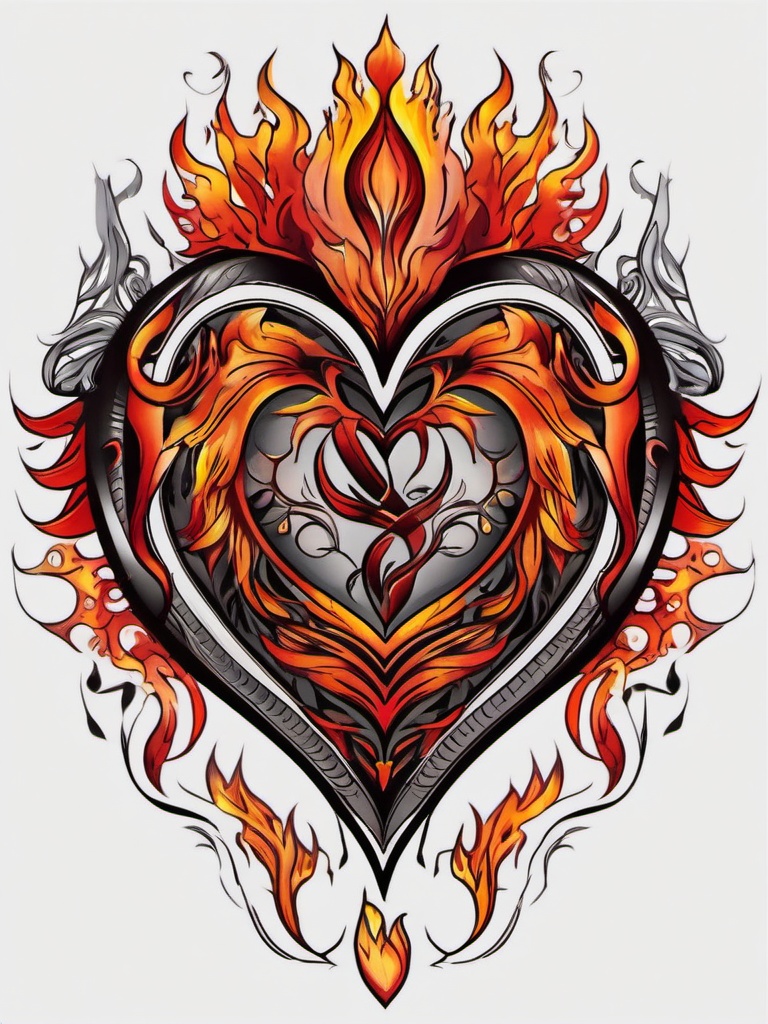 heart of fire tattoo  simple color tattoo,white background