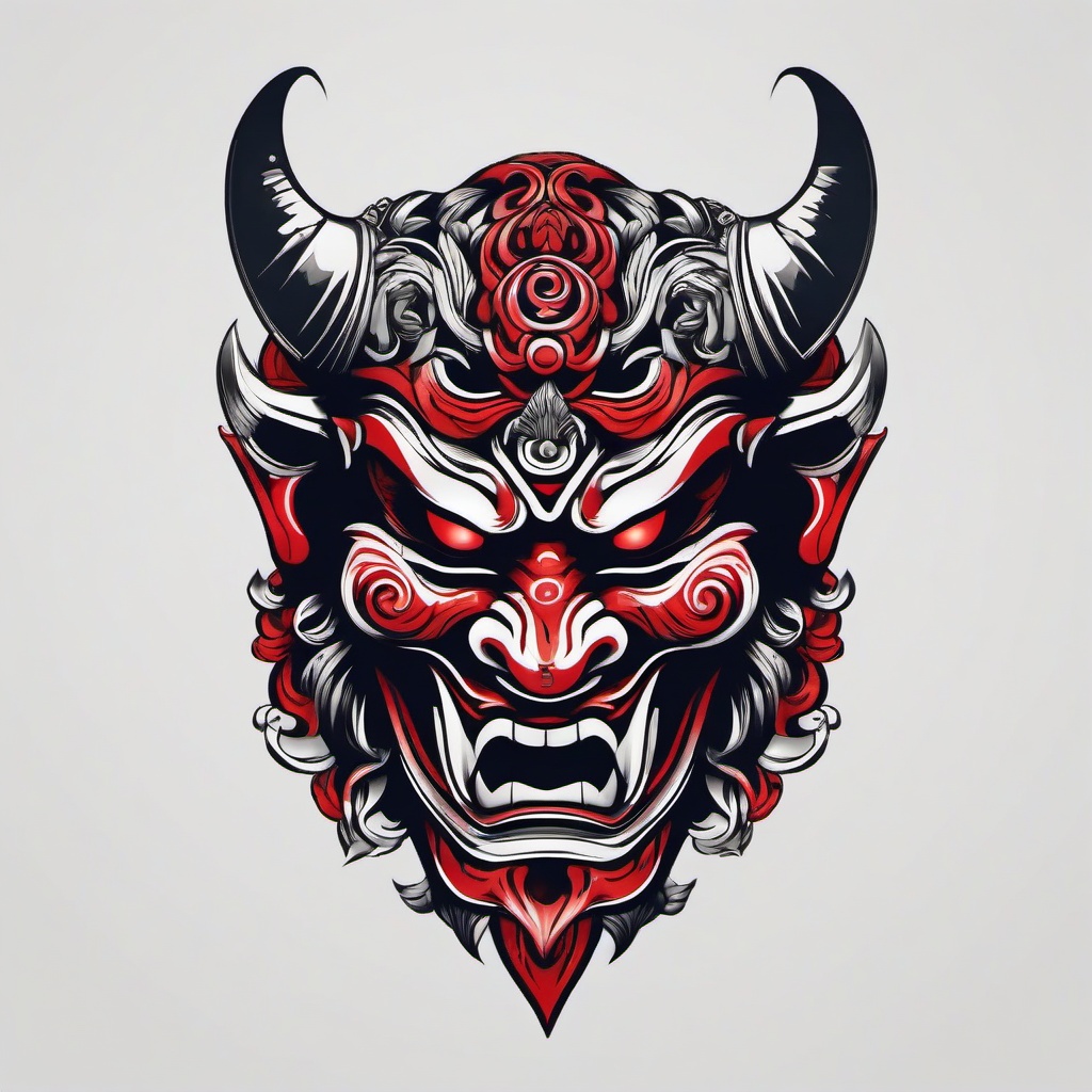 tattoo design oni mask  simple color tattoo,white background,minimal