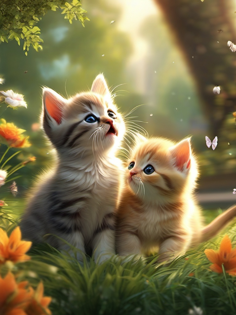 Phone Wallpaper Cute - Cute Kittens Playing at Central Park  wallpaper style, intricate details, patterns, splash art, light colors