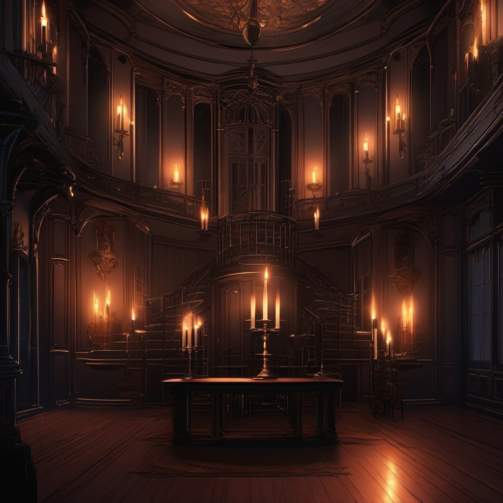 Gothic mansion interior with candlelight. anime, wallpaper, background, anime key visual, japanese manga